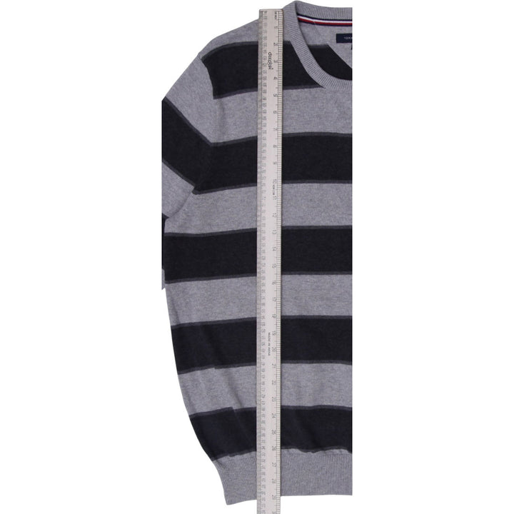 Mens Tommy Hilfiger Gray Black Stripe Cotton Crewneck Sweater