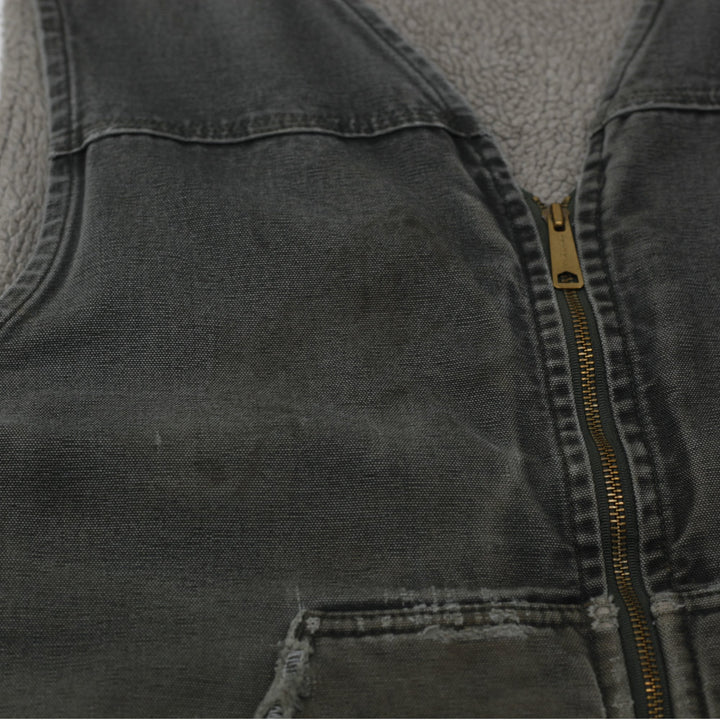 Vintage V26 MOS Carhartt Olive Workwear Utility Zipper Sherpa Lined Vest 2XL | Migration_Vests - Detail View | Fashion Rerun