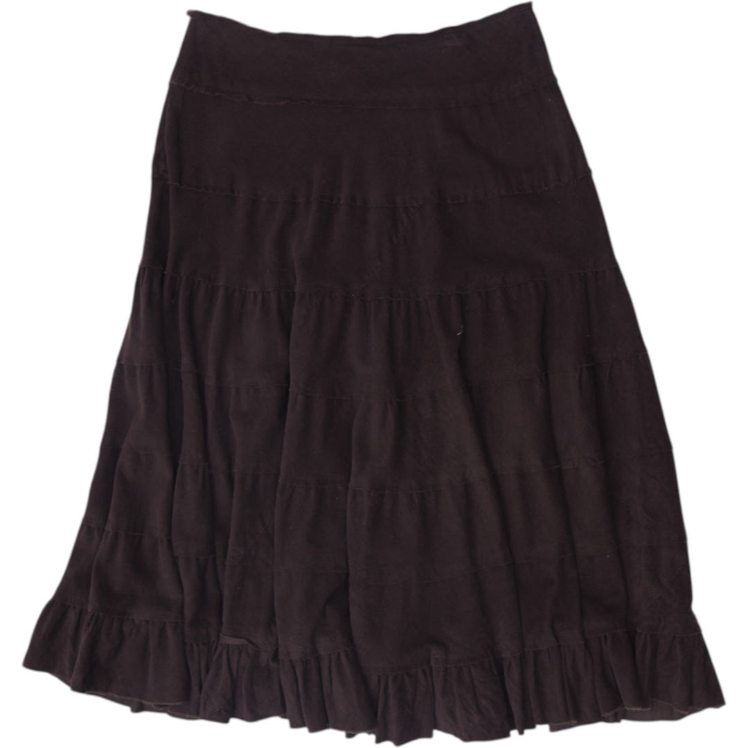 Y2K Ladies DIMRI Brown Cotton Tiered Ruffle Long Skirt Size M