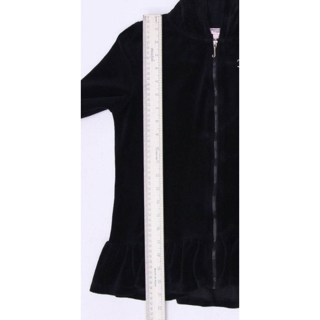 Y2K Youth Girls Juicy Couture Black Velour Full Zip Hoodie Size 12