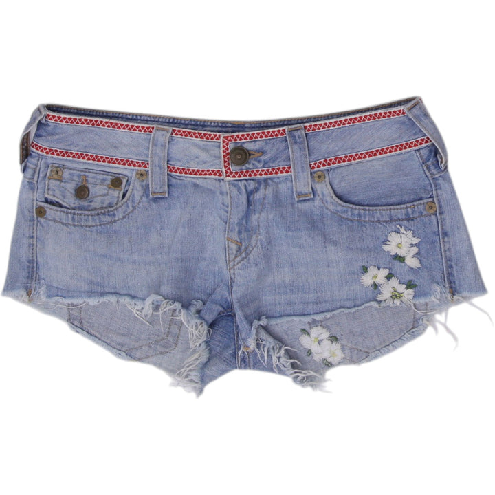 Y2K Ladies True Religion "Flower Child" Joey Daisy Cutoff Denim Shorts
