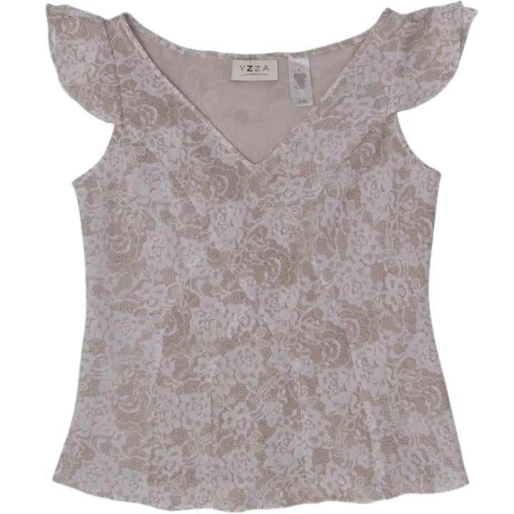 Y2K Ladies YZZA Floral Print Cap Sleeve V-Neck Top Lined Size 8