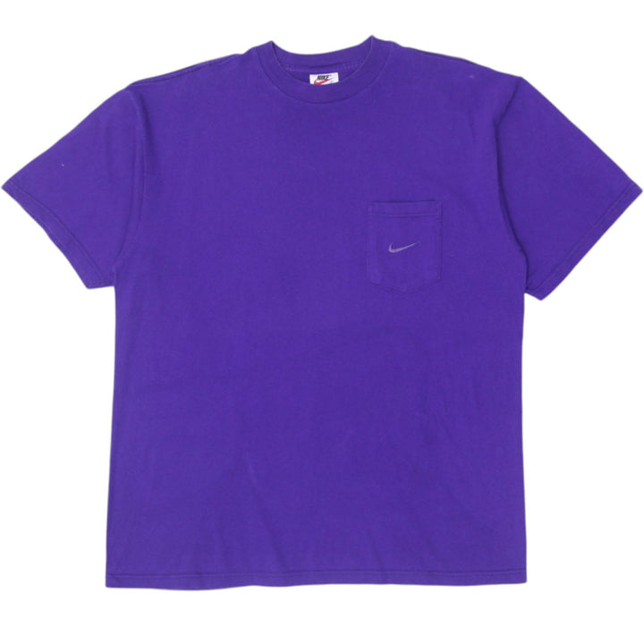 Vintage Embroidered Nike Swoosh Logo Purple Made In USA X-Large Pocket T-Shirt