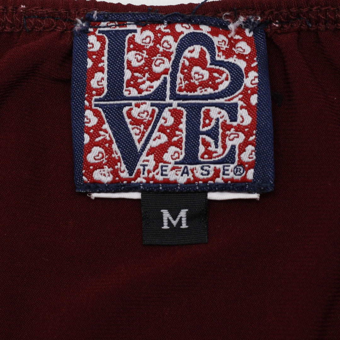 Y2K Ladies Love Tease Maroon Polka Dot Cap Sleeve Top Size M