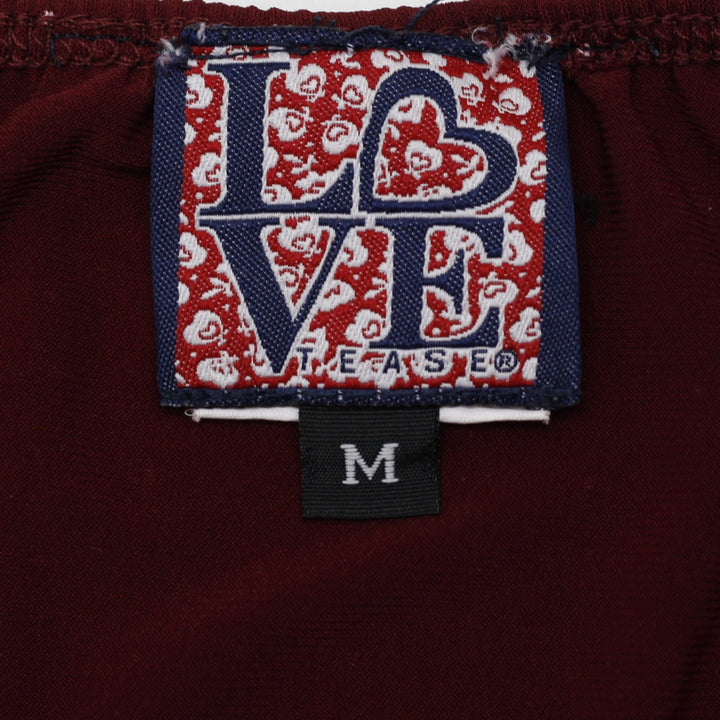Y2K Ladies Love Tease Maroon Polka Dot Cap Sleeve Top Size M