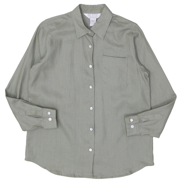 Ladies Petite Sophisticate 100% Linen Long Sleeve Blouse
