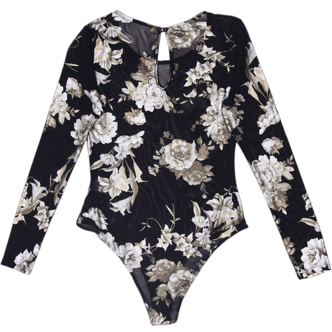Y2K Ladies Charlotte Russe Mesh Floral Bodysuit Made In USA Size S