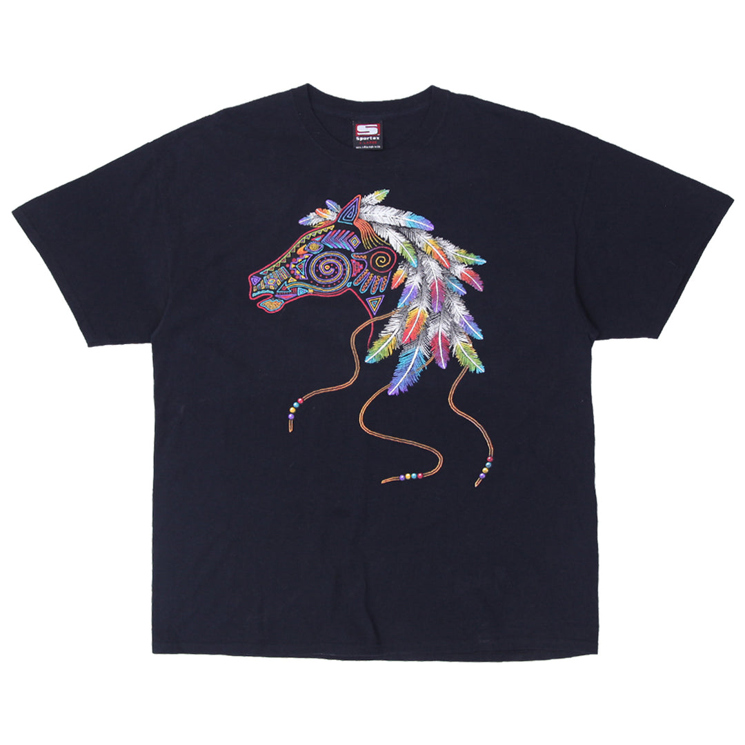 Vintage Horse Tribal Print T-Shirt Made in USA Sportex Black XL - Fashion Rerun Vintage Migration_T-Shirt