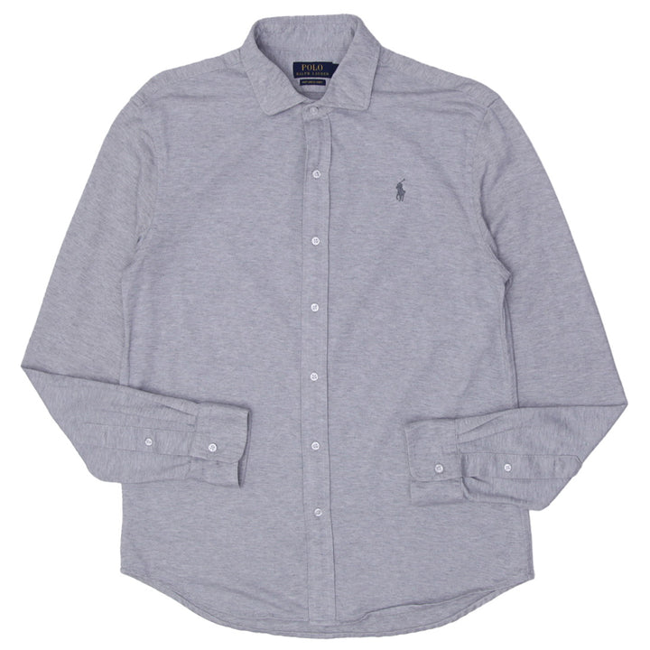 Mens Polo Ralph Lauren Grey Heather Jersey Knit Long Sleeve Button Down Shirt