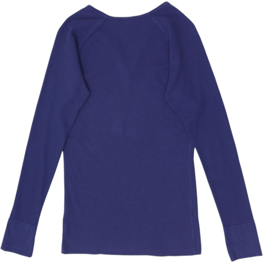 Y2K Ladies GUESS Blue Thermal Script Logo Long Sleeve Top Size XL