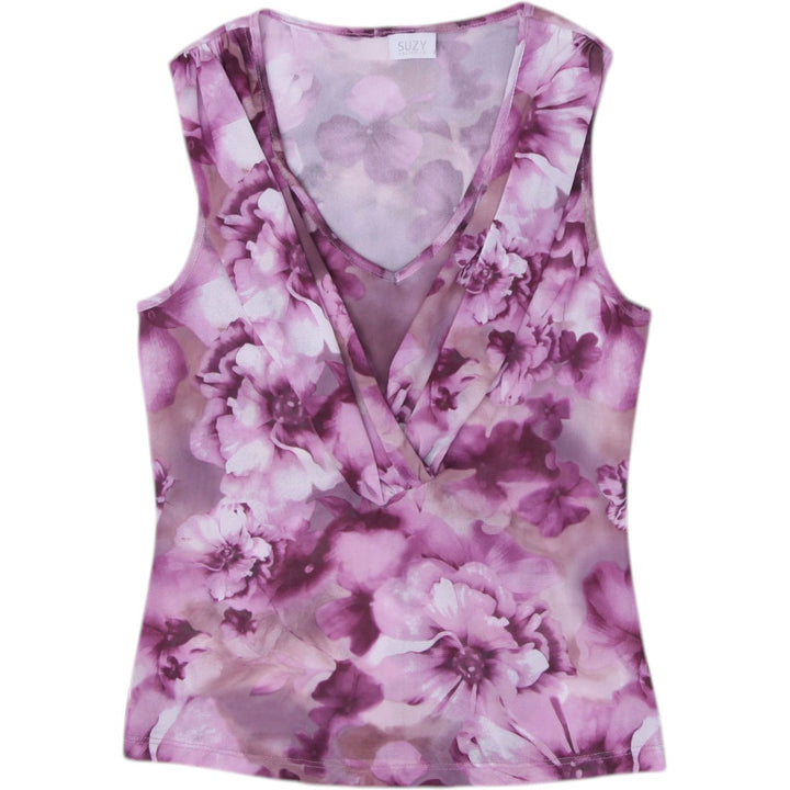 Y2K Ladies Suzy Shier Purple Floral Mesh Sleeveless Top Size S