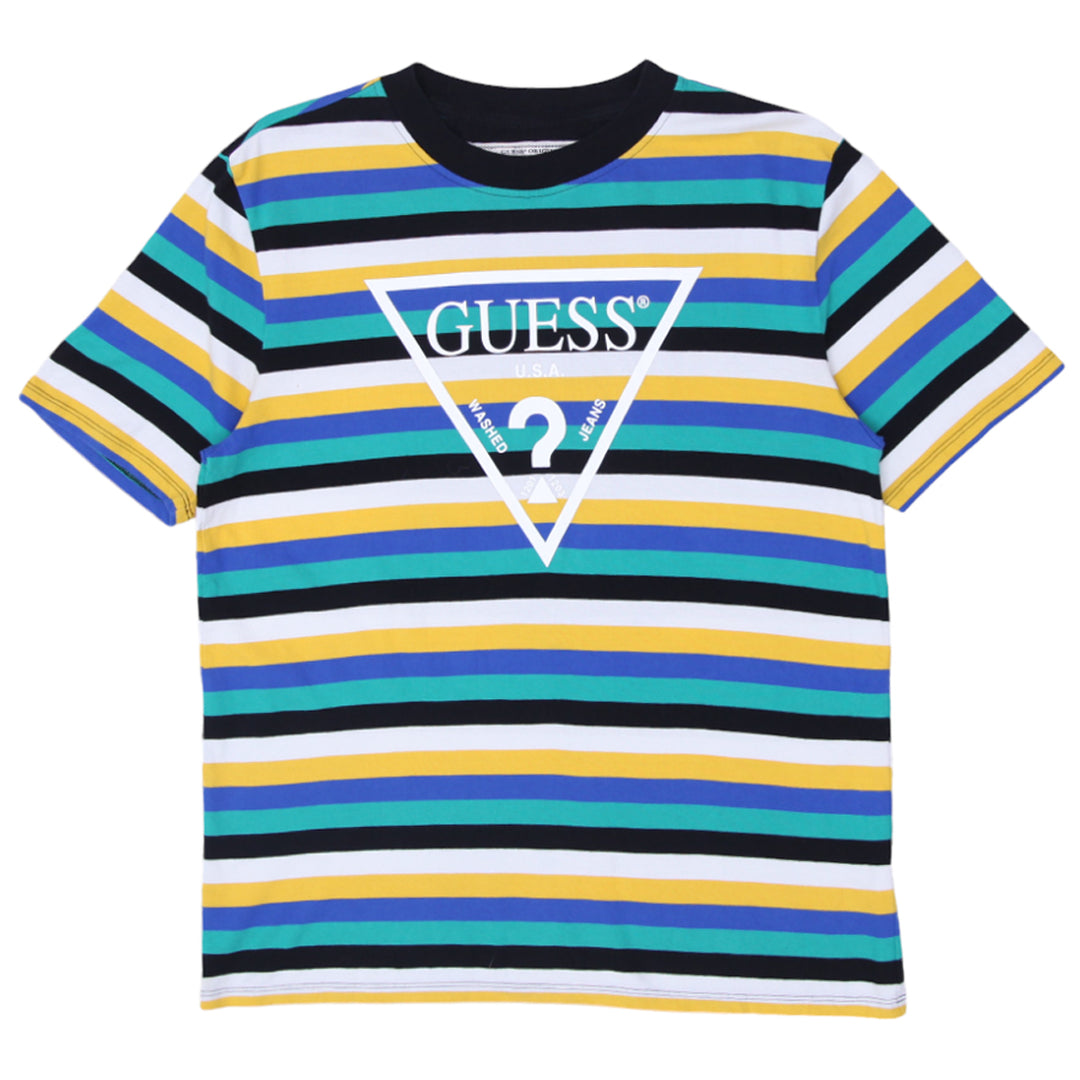 Mens Guess Logo Print Striped T-Shirt - Fashion Rerun Vintage Migration_T-Shirt