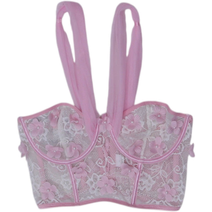 Y2K Ladies Floral Lace Bralette Pink Corset Style Size XS