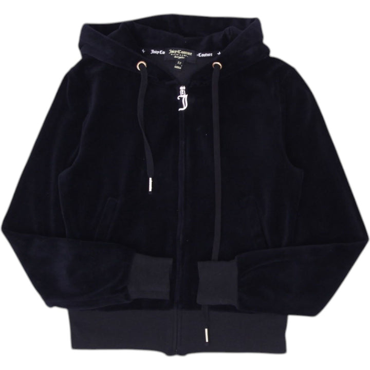 Y2K Ladies Juicy Couture Black Velour Full Zip Hoodie XS