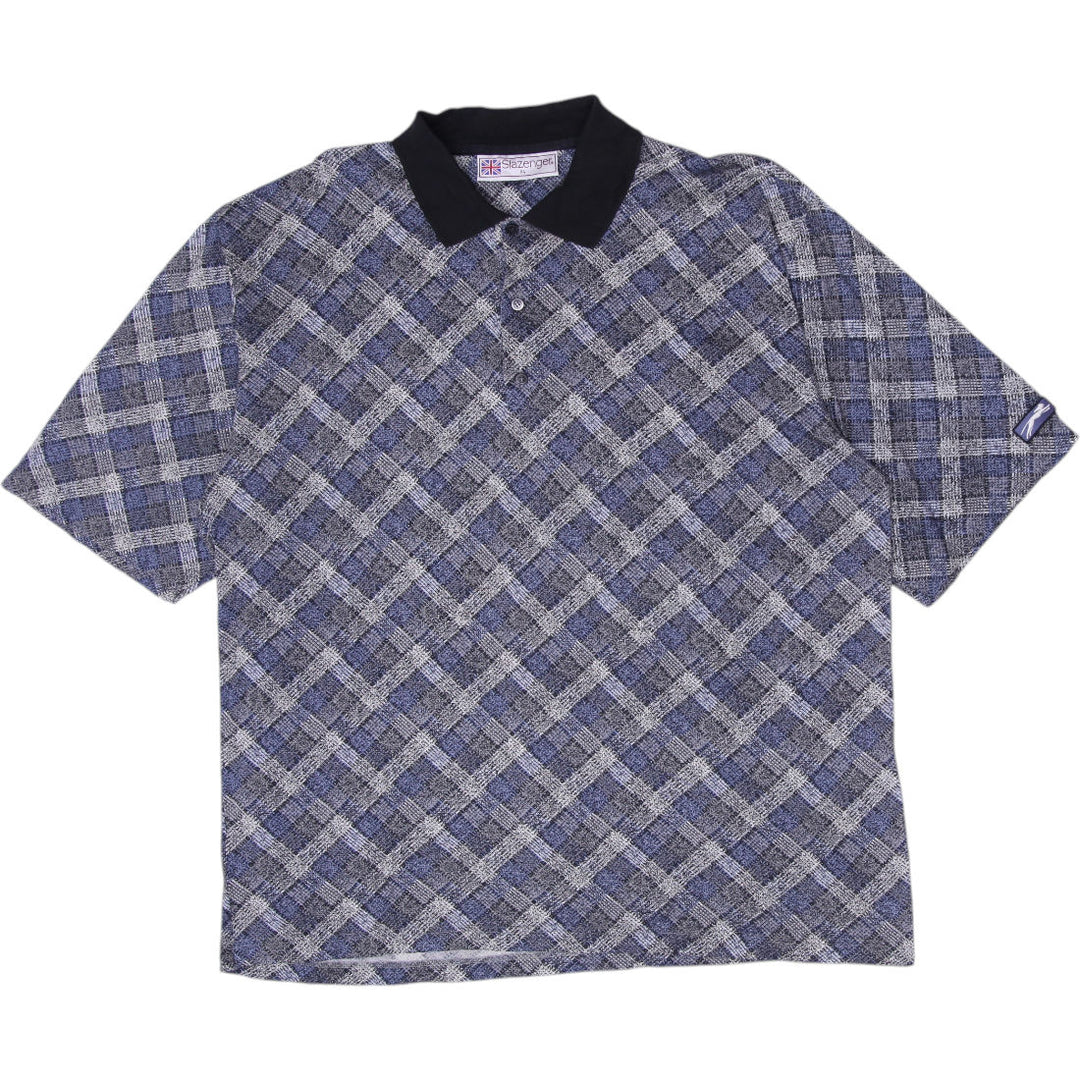 Mens Slazenger Polo Blue Checkered Short Sleeve Golf Casual