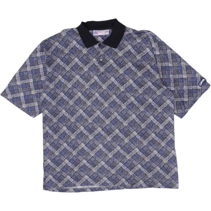 Mens Slazenger Polo Blue Checkered Short Sleeve Golf Casual