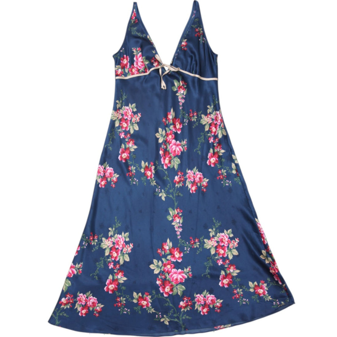 Y2K Ladies Jones New York Floral Satin Maxi Slip Dress Size L