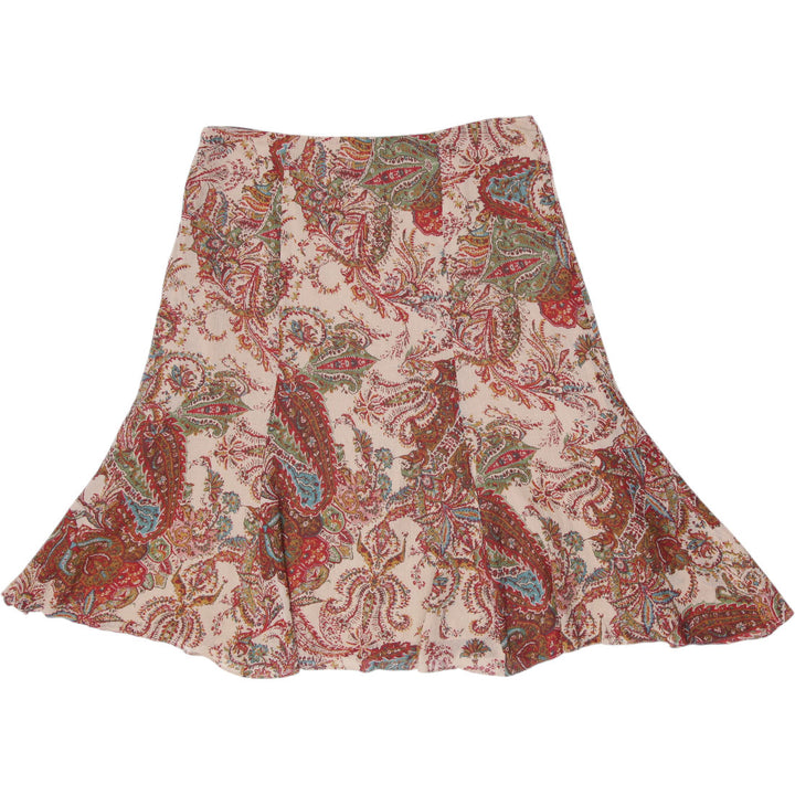 Y2K Ladies American Living Boho Paisley Midi Skirt Cotton Flounce Hem