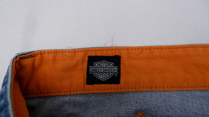 Y2K Mens Harley Davidson Jeans Washed Blue Straight Fit Denim