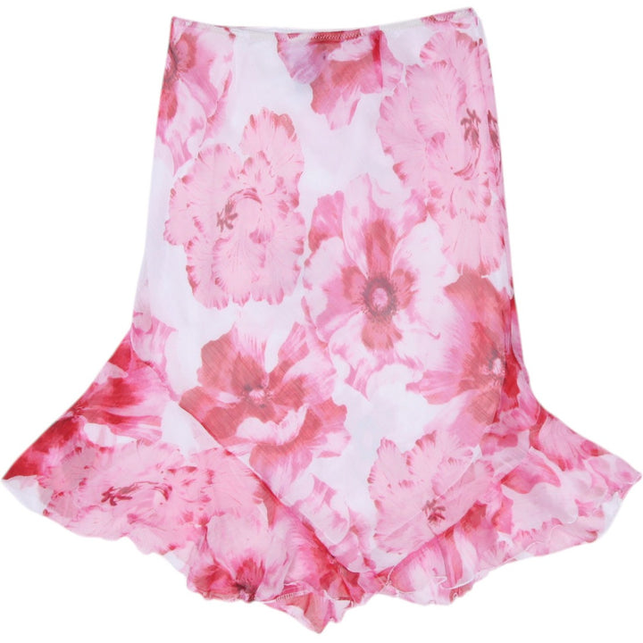 Y2K Ladies Weathervane Pink Floral Ruffle Hem Midi Skirt Size M