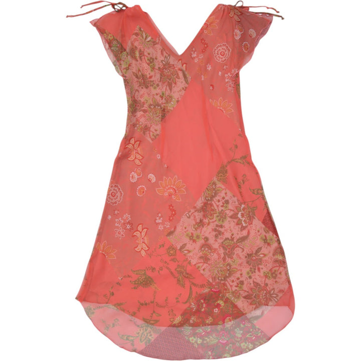 Y2K Ladies CDC Petites Coral Floral Patchwork Chiffon Dress Size 8