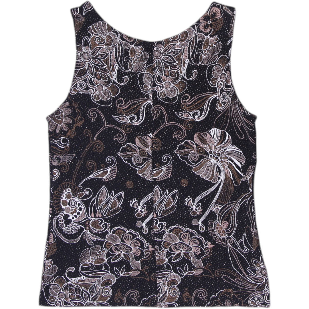 Y2K Ladies Blu Sage Metallic Shimmer Floral Sleeveless Tank Top Size M