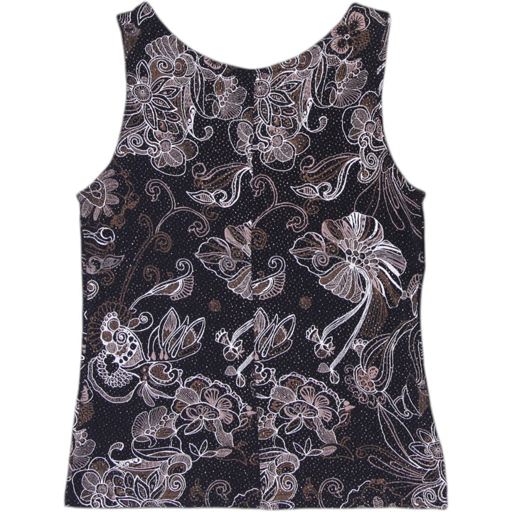 Y2K Ladies Blu Sage Metallic Shimmer Floral Sleeveless Tank Top Size M