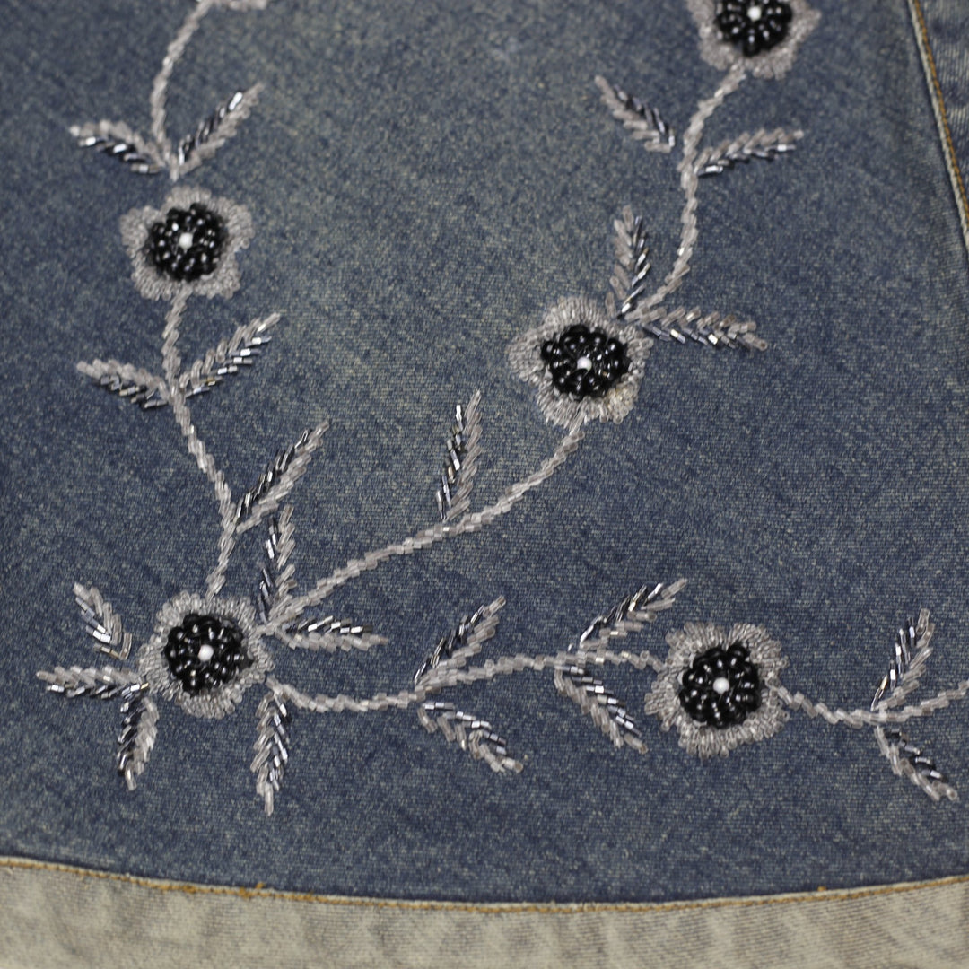 Vintage Ladies Helen Floral Embroidered A-Line Denim Midi Skirt