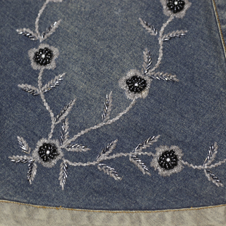 Vintage Ladies Helen Floral Embroidered A-Line Denim Midi Skirt