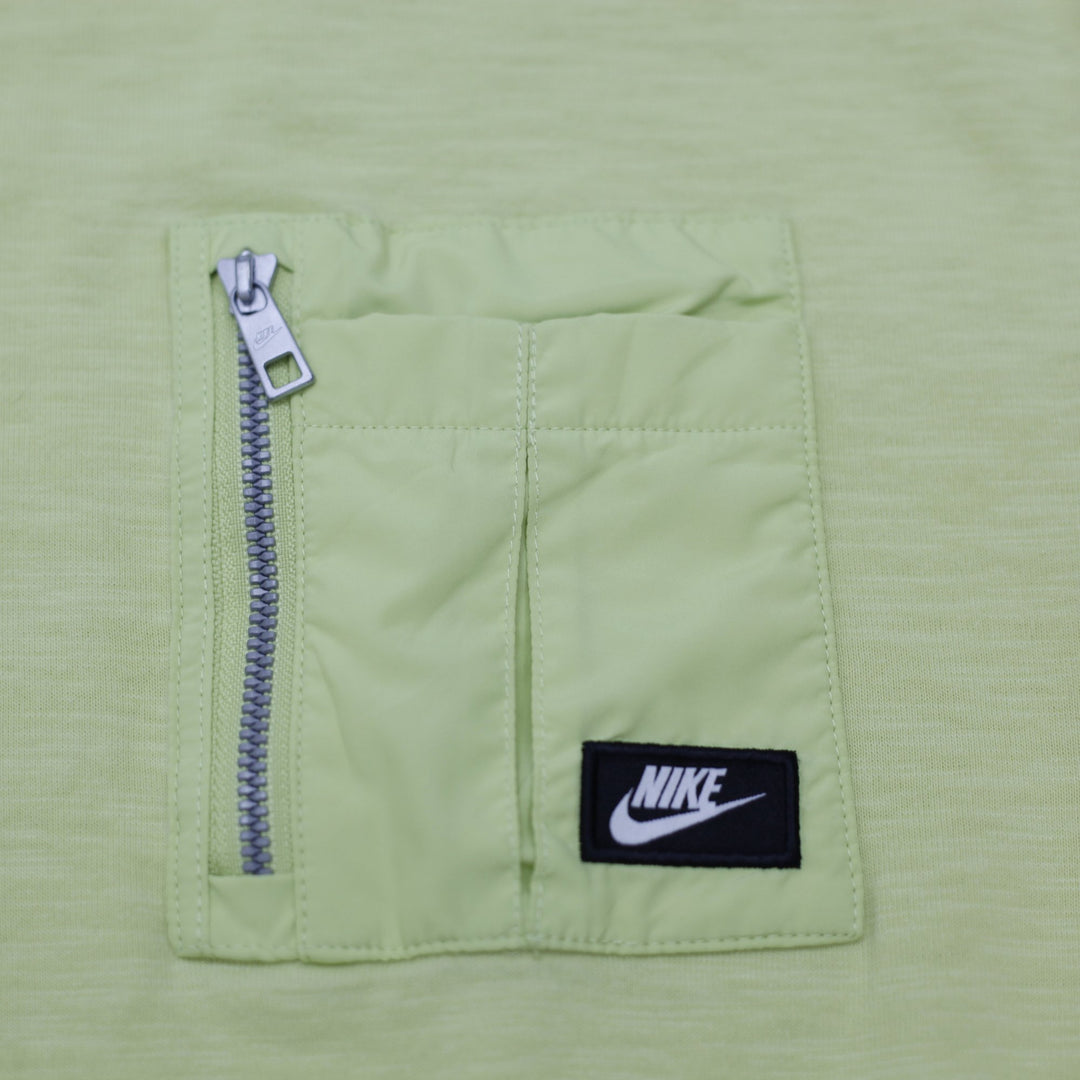 Mens Nike T-Shirt Green Zipper Pocket Casual Cotton Tee Size L
