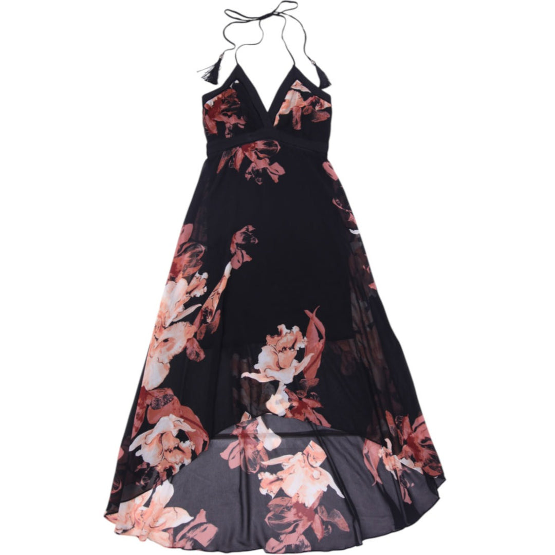 Y2K Ladies White House Black Market Floral Halter High Low Dress Size 6
