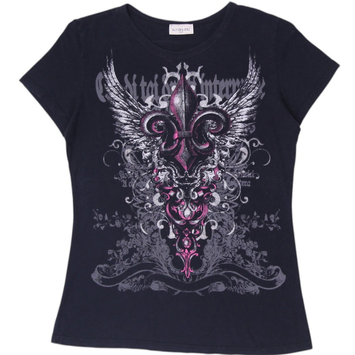Y2K Ladies California Girlz Wings Fleur De Lis Graphic T-Shirt