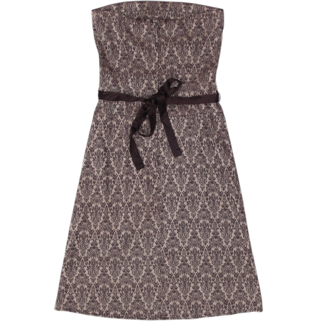 Y2K Ladies Brown Patterned Dress Strapless size S | Migration_Dresses - Side View | Fashion Rerun