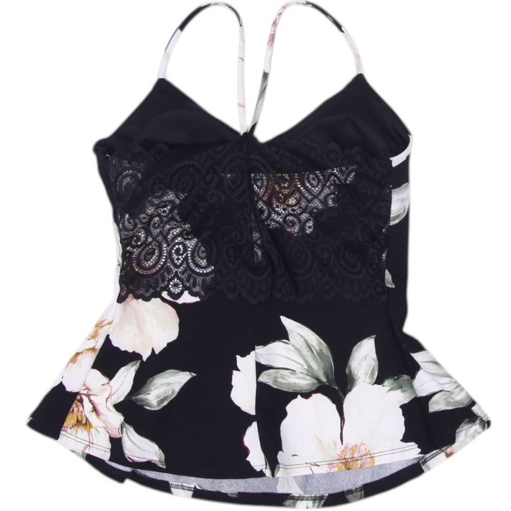 Y2K Ladies Chocolate Floral Camisole Lace Detail Top Size S