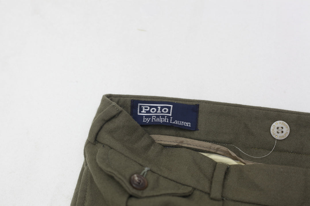 Vintage 70s Polo By Ralph Lauren Tan Talon Zipper Pants Tweed Army Green