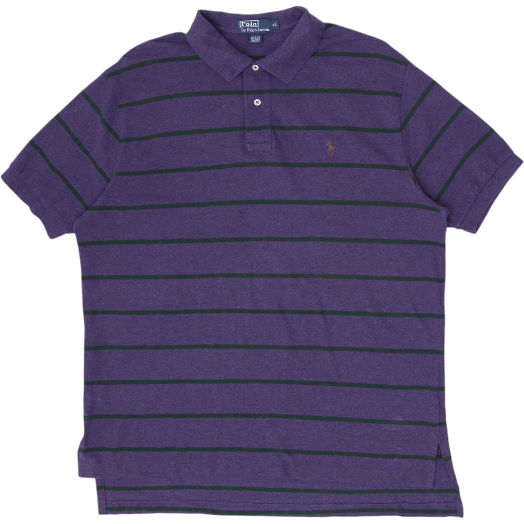 Vintage Mens Polo Ralph Lauren Striped Purple Polo T-Shirt Cotton Size XL