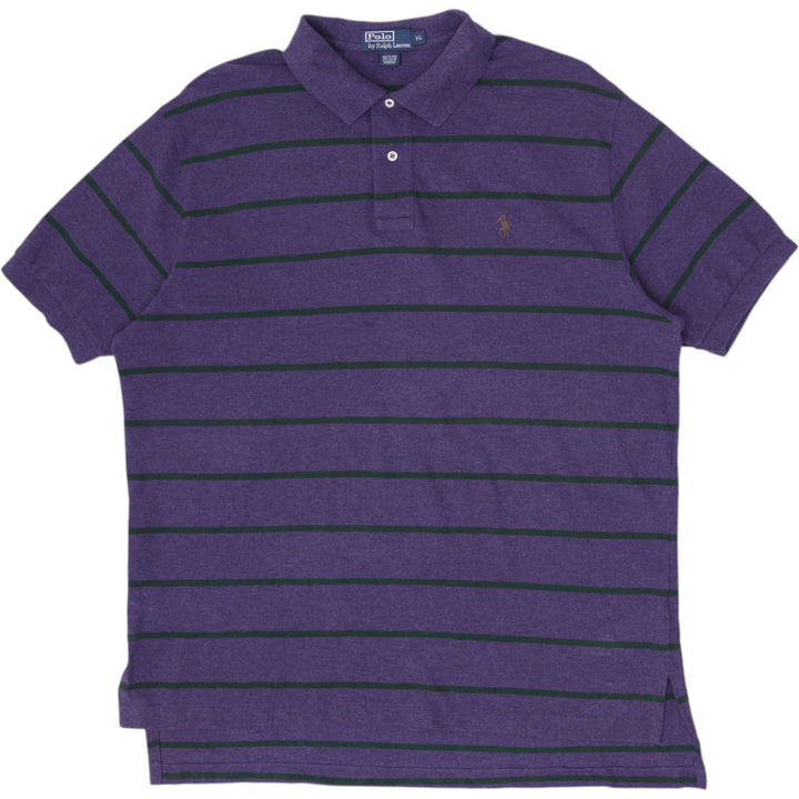 Vintage Mens Polo Ralph Lauren Striped Purple Polo T-Shirt Cotton Size XL