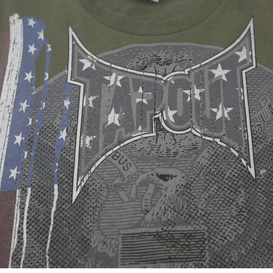 Y2K Mens Tapout Military Olive Green Patriotic Graphic T-Shirt Large