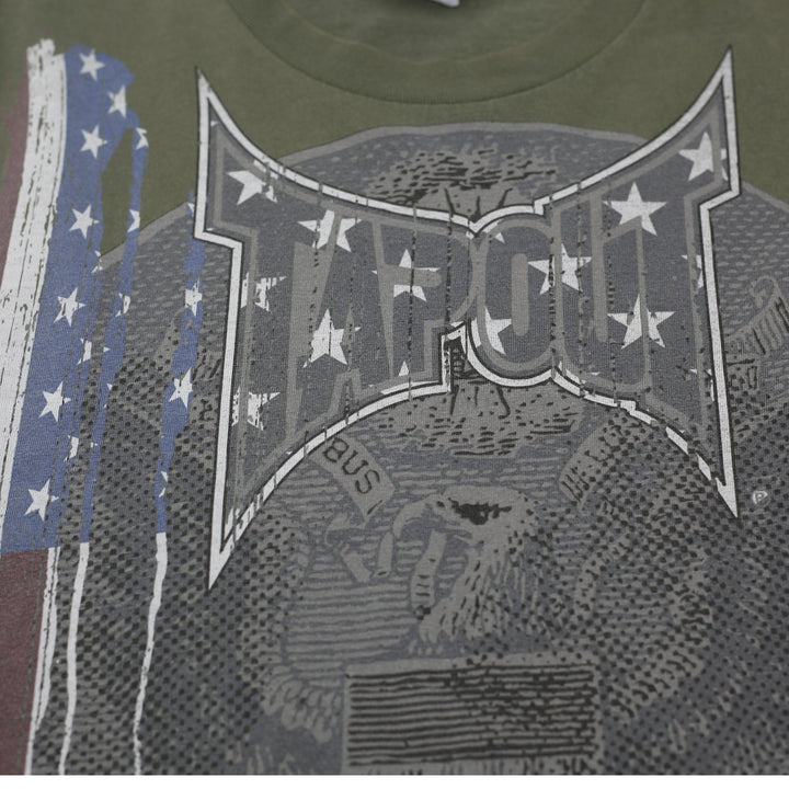 Y2K Mens Tapout Military Olive Green Patriotic Graphic T-Shirt Large
