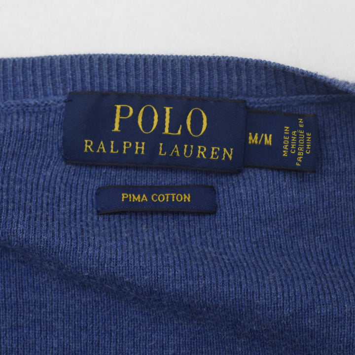 Mens Polo Ralph Lauren Pima Cotton Blue V-Neck Sweater M | Migration_Knitwear & Sweaters RL Collection - Back | Fashion Rerun