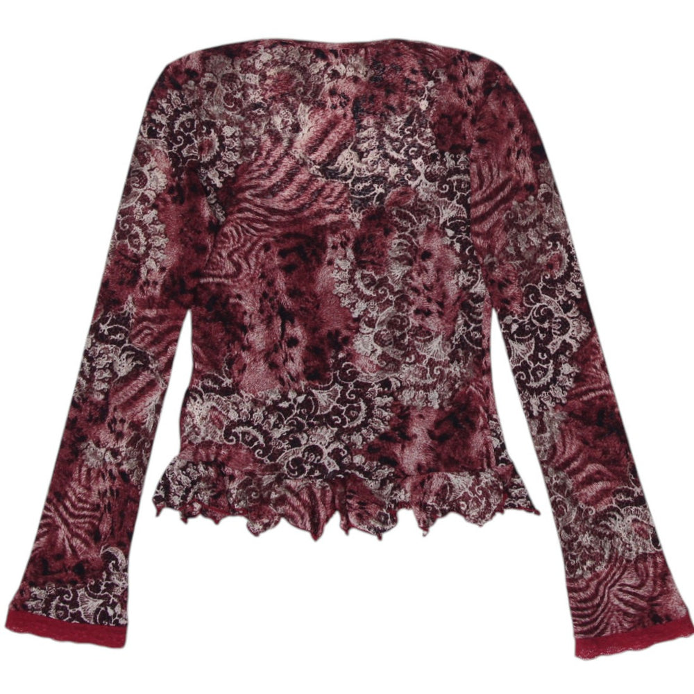 Y2K Ladies Floral Mesh Long Sleeve Top Size S | Migration_Y2K Tops - Side View | Fashion Rerun
