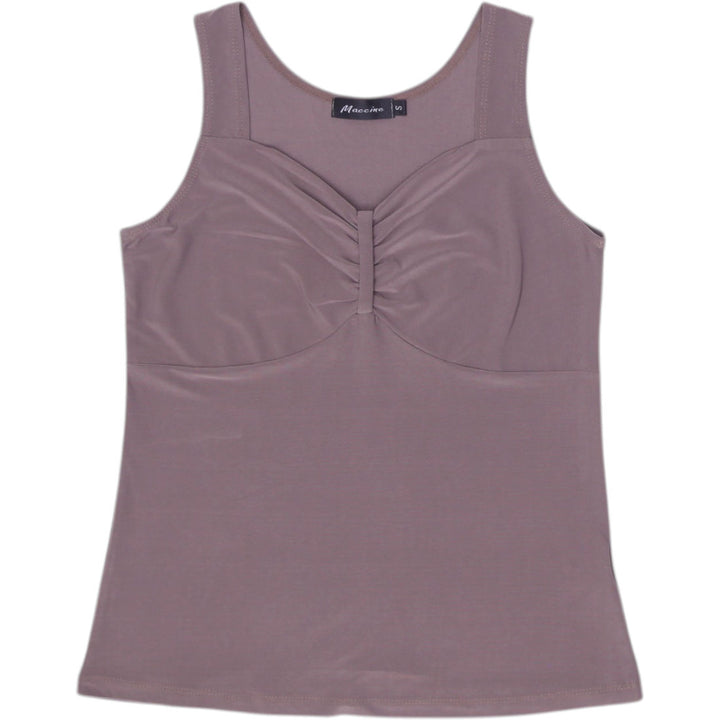 Y2K Ladies Maccine Taupe Ruched Bust Stretch Sleeveless Top Size S