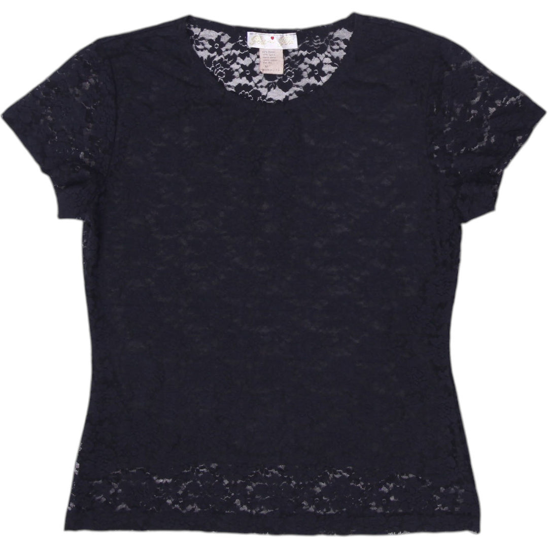 Y2K Ladies Lace Short Sleeve Top Size M | Migration_Y2K Tops | Fashion Rerun
