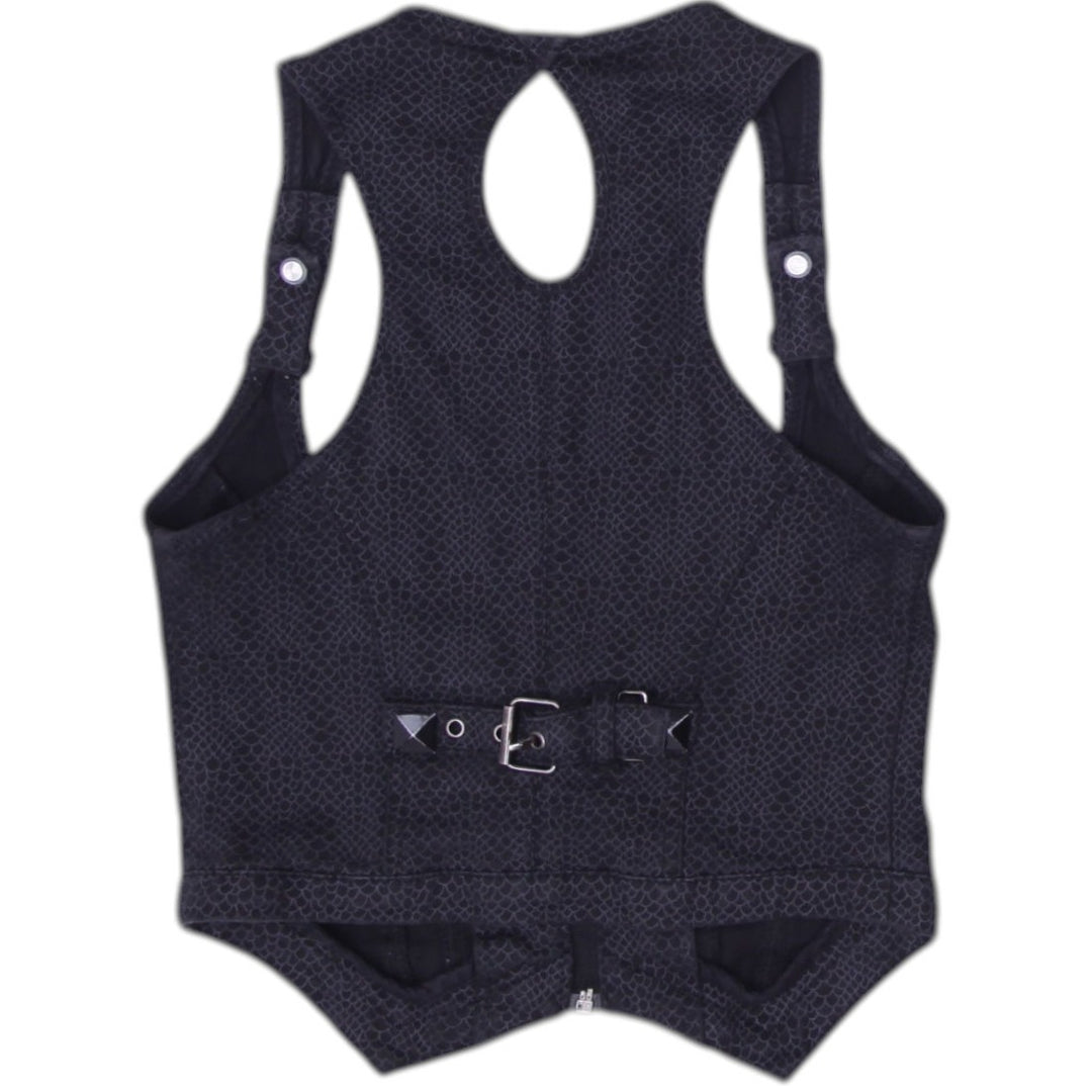 Y2K Ladies Black Buttoned Keyhole Waistcoat Denim Vest Size XS | Migration_Y2K Tops - Side View | Fashion Rerun
