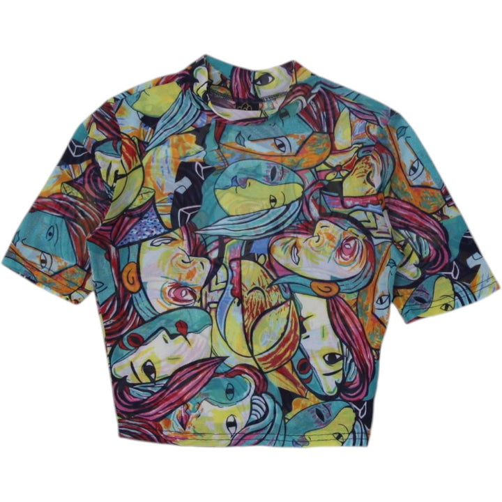 Y2K Ladies Graphic Top Multi Color Abstract Art Print | Migration_Y2K Tops | Fashion Rerun