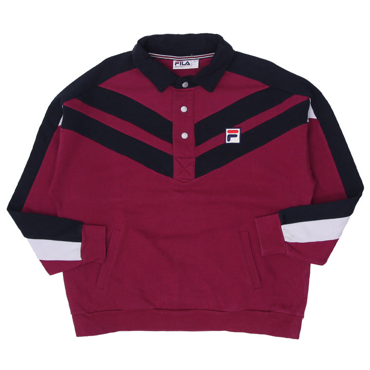 Mens Embroidered Fila Half Button Sweatshirt