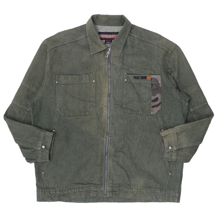 Y2K Mens Phat Farm Sport Utility Full Zip Denim Jacket