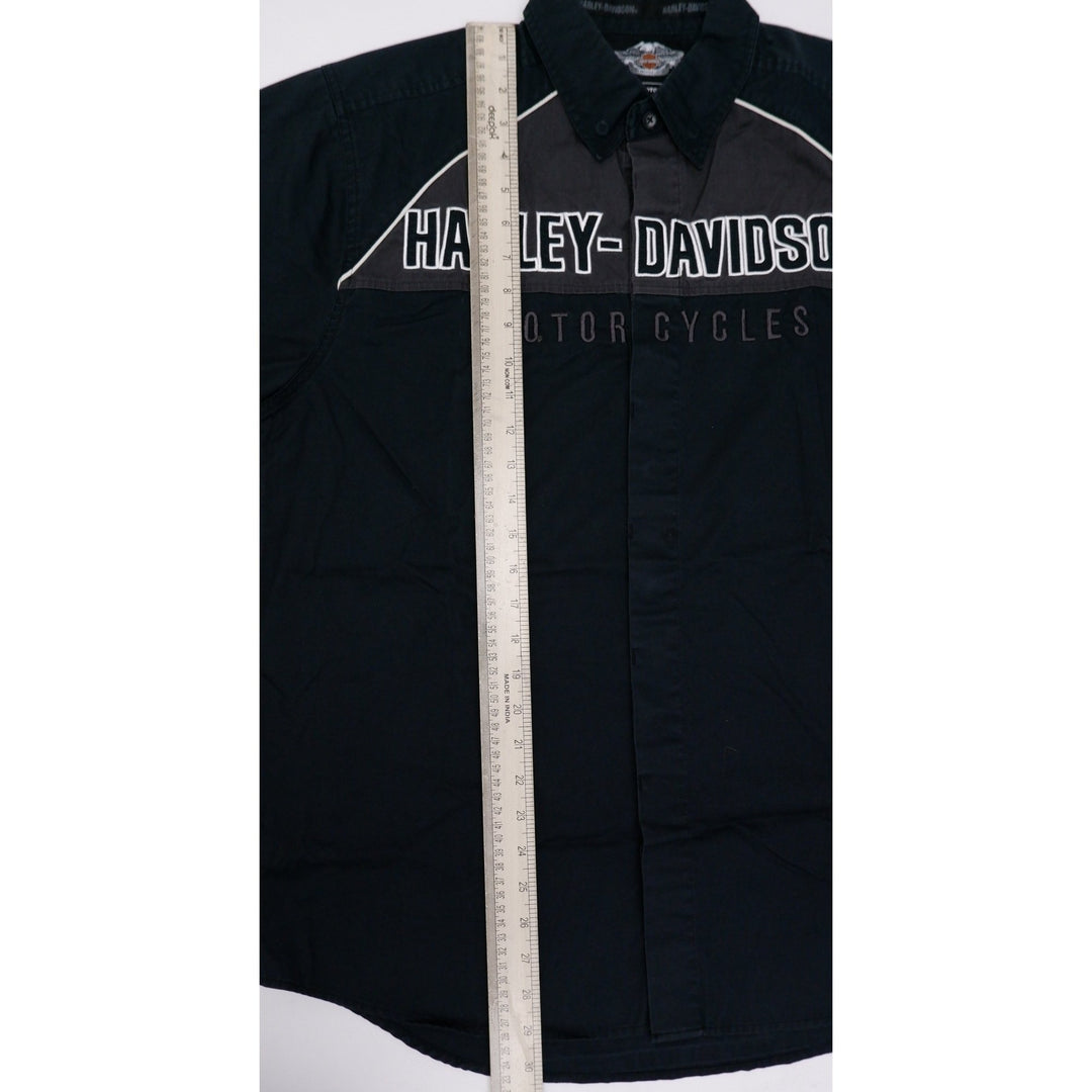 Mens Harley Davidson Black Short Sleeve Button Down Embroidered Collar Shirt
