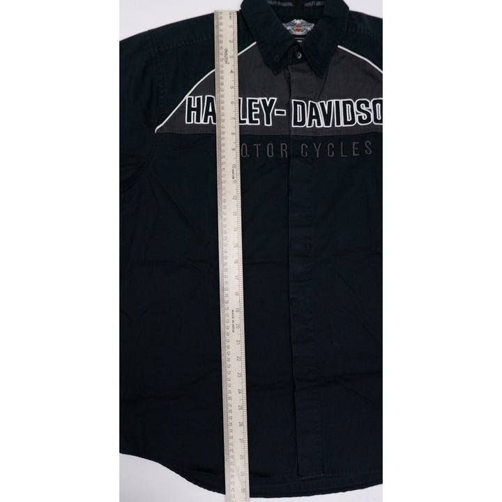 Mens Harley Davidson Black Short Sleeve Button Down Embroidered Collar Shirt