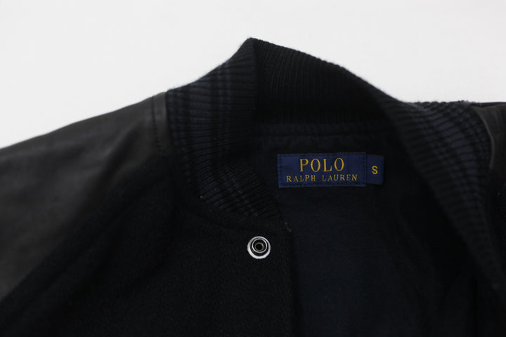 Polo Ralph Lauren Black Leather Varsity Jacket P Wing RRL New York Patch